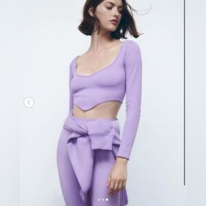 Zara Women's Purple Rib Knit Long Sleeve Pullover Crop Shirt Top NWT Size XS/S